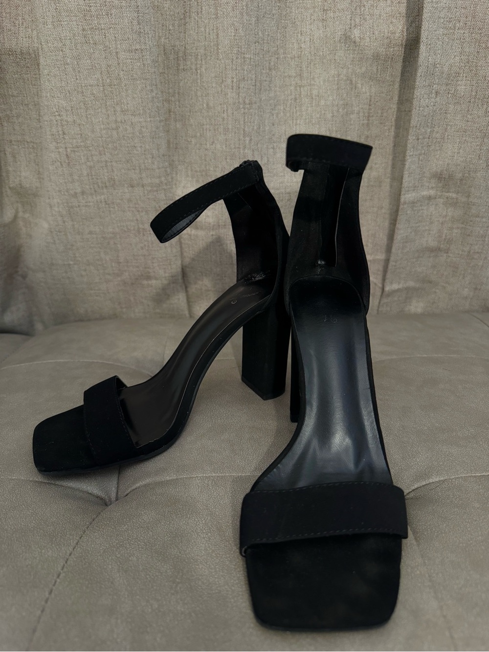Windsor Black Suede Square-Toe Block Heels with Ankle Strap